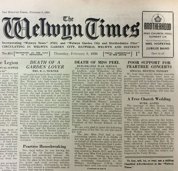 Welwyn Times 3 Feb 1938 page 1